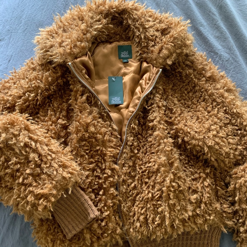 Wild Fable Cognac Brown Zip Up Sherpa Jacket Coat